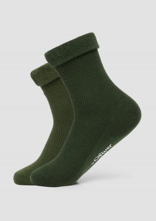 s.Oliver Plüschsocken im Doppelpack - olivgrün