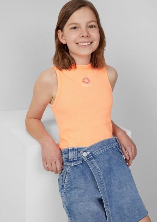 s.Oliver Slim-Fit-Top aus Rippware mit Stickerei - neon