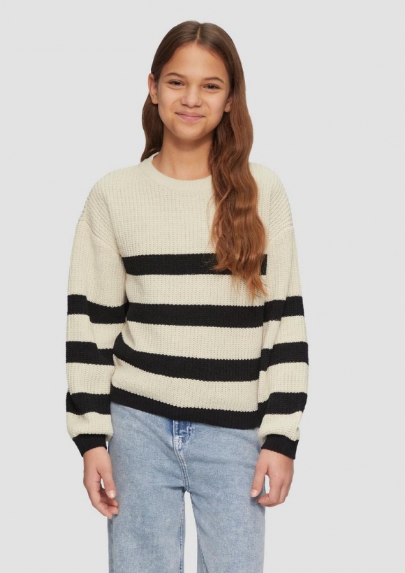 s.Oliver Gestreifter Pullover aus weichem Chenille-Garn - helles sand