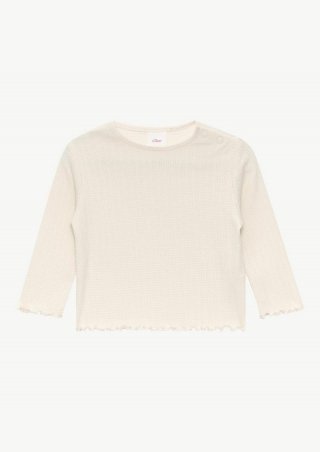 s.Oliver Longsleeve mit Ajourmuster und Rollsaum - helles sand