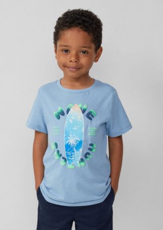 s.Oliver T-Shirt aus Baumwolle mit gummiertem Frontprint - himmelblau