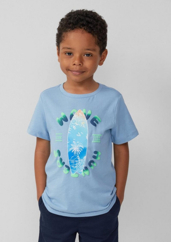 s.Oliver T-Shirt aus Baumwolle mit gummiertem Frontprint - himmelblau