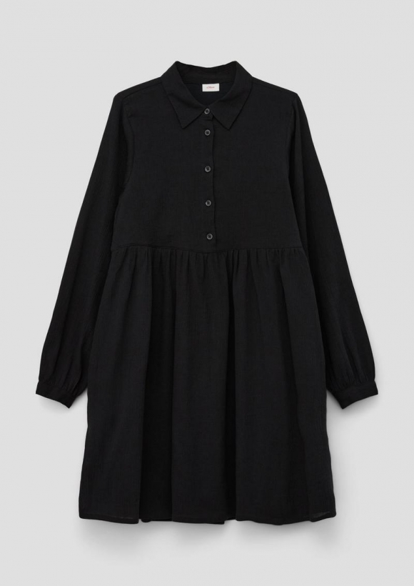s.Oliver Weites Hemdblusenkleid mit Crinkle-Struktur - schwarz