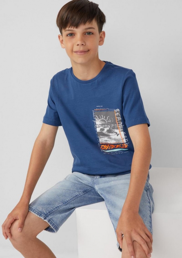 s.Oliver Jersey-T-Shirt mit Frontprint - dunkelblau