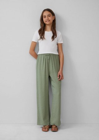 s.Oliver Glänzende Wide-Leg-Hose mit Elastikbund - olivgrün