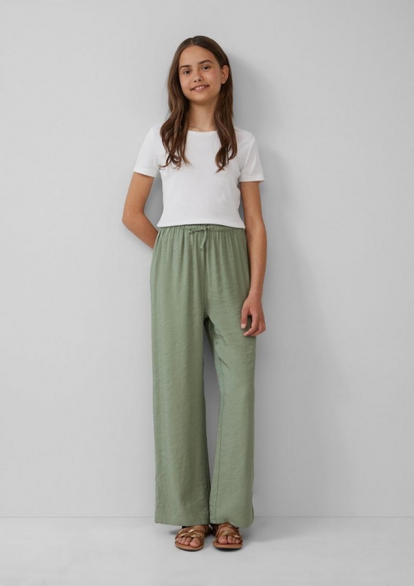 s.Oliver Glänzende Wide-Leg-Hose mit Elastikbund - olivgrün