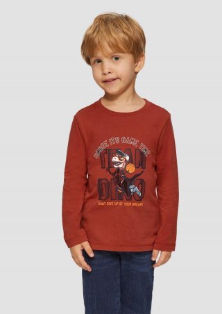 s.Oliver Langarmshirt mit schimmerndem Print - rubinrot