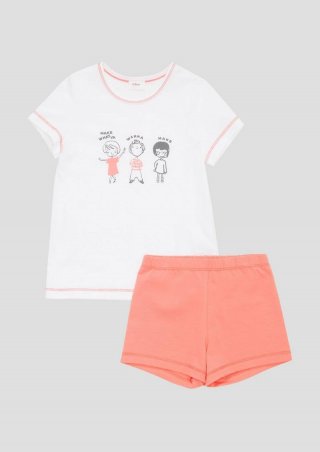 s.Oliver Kurzes Pyjama-Set mit farblich abgesetztem Saum - weiß