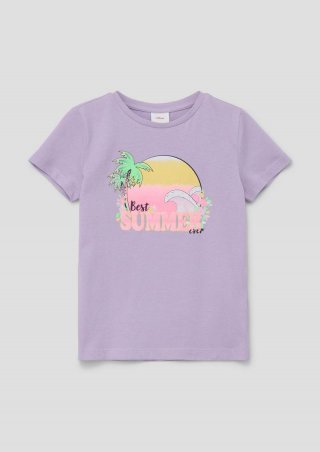 s.Oliver Baumwollshirt mit Glitzer-Print - lavendel