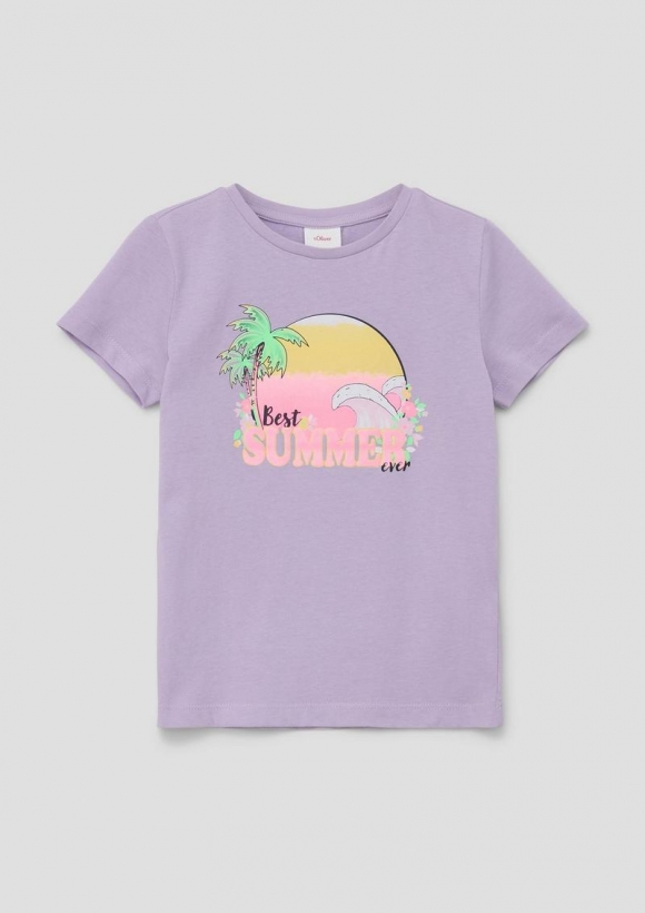 s.Oliver Baumwollshirt mit Glitzer-Print - lavendel