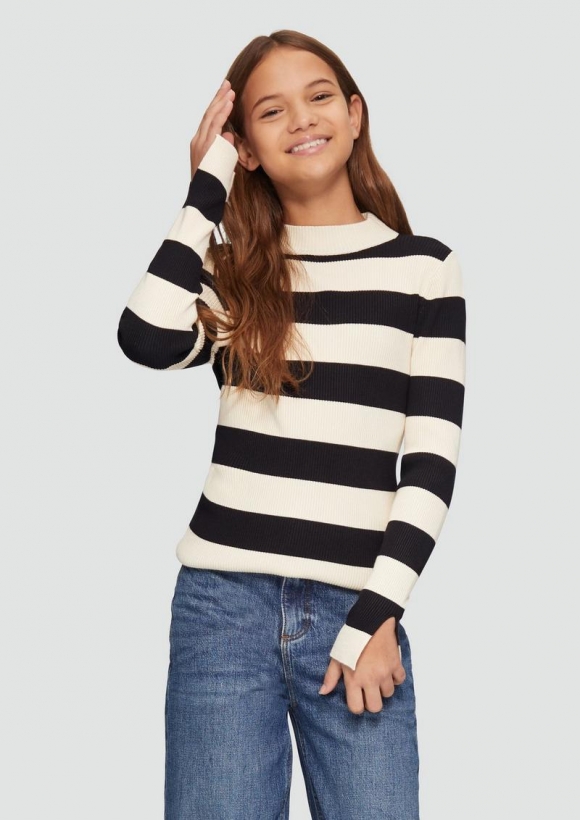 s.Oliver Rippstrickpullover mit Schlitz am Ärmel - helles beige