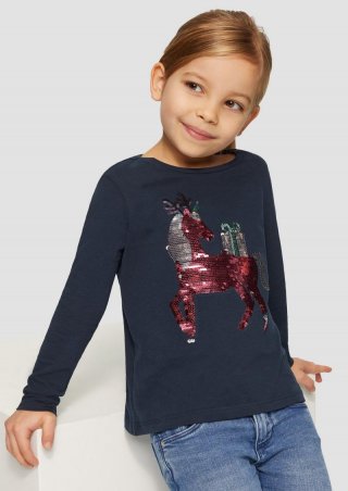 s.Oliver Langarmshirt mit Weihnachtsmotiv aus Wendepailletten - navy