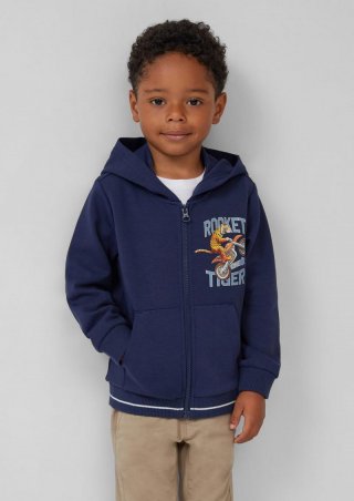 s.Oliver Sweatjacke aus Interlockjersey mit Frontprint und Kontrastdetails - tiefblau