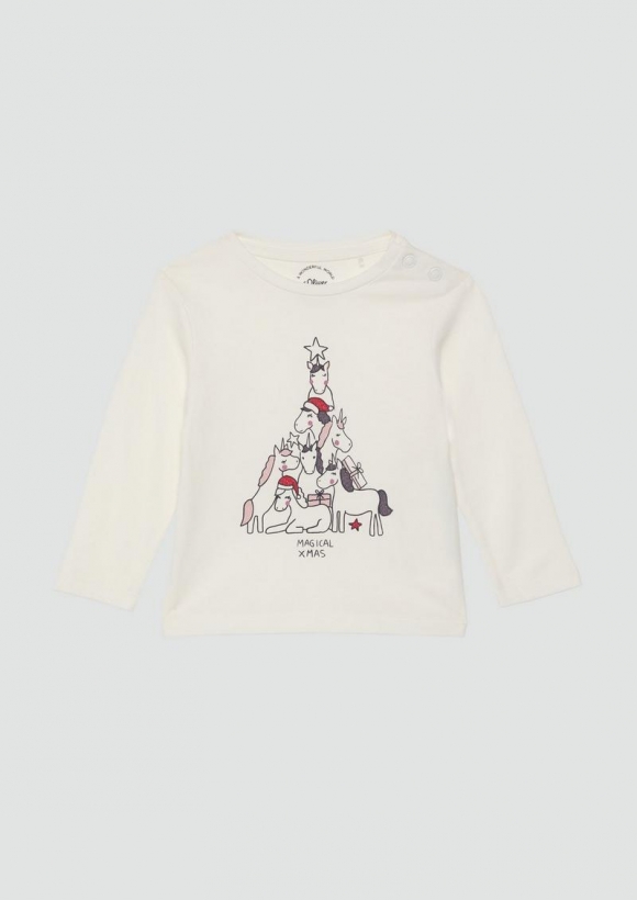 s.Oliver Longsleeve mit Weihnachtsmotiv - ecru