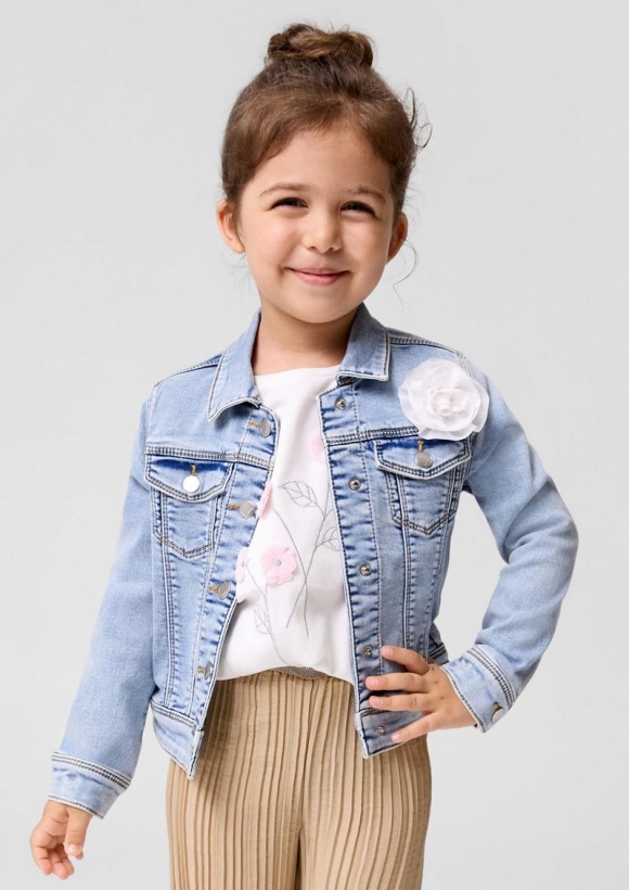 s.Oliver Jeansjacke mit Garment Dye und Blumenapplikation - blau