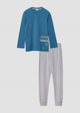s.Oliver Baumwoll-Pyjama mit Frontprint - petrol
