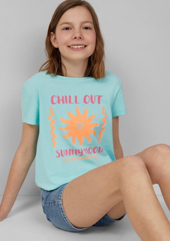 s.Oliver T-Shirt im Loose Fit mit Frontprint - helles türkis