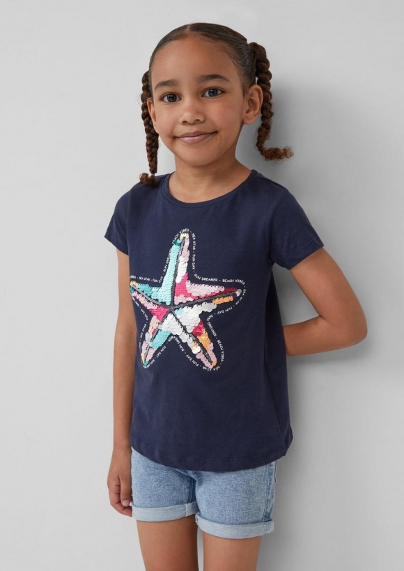 s.Oliver T-Shirt im A-Shape mit Wendepailletten - navy