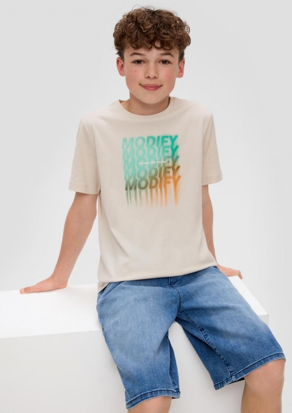 s.Oliver T-Shirt mit Statement-Print - helles beige