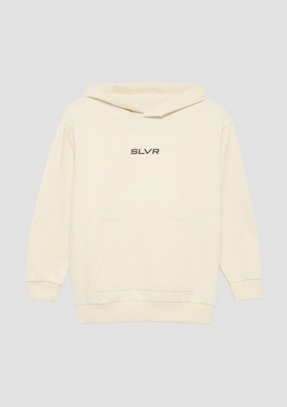 s.Oliver Unisex Kapuzen-Sweatshirt mit Känguru-Tasche und Frontprint - helles sand