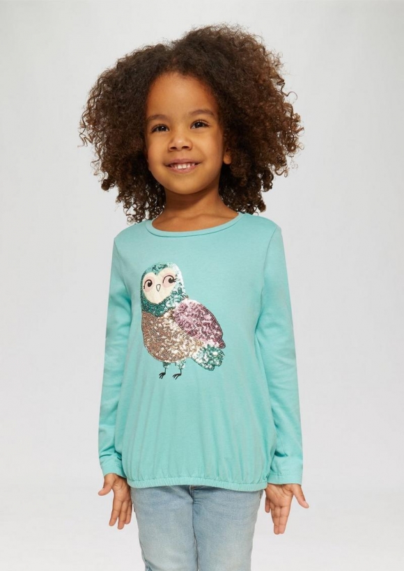 s.Oliver O-Shape-Langarmshirt mit Glitzer und Pailletten - helles türkis