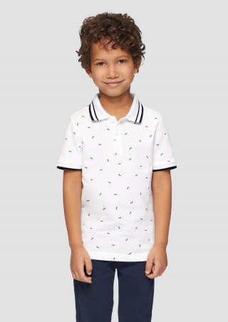 s.Oliver Poloshirt mit Kontrast-Details und All-over-Print - weiß