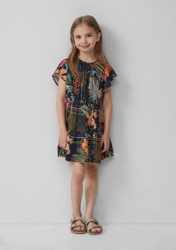 s.Oliver Gemustertes Kleid aus satinierter Viskose - navy