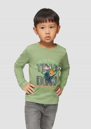 s.Oliver Langarmshirt mit schimmerndem Print - helles olivgrün