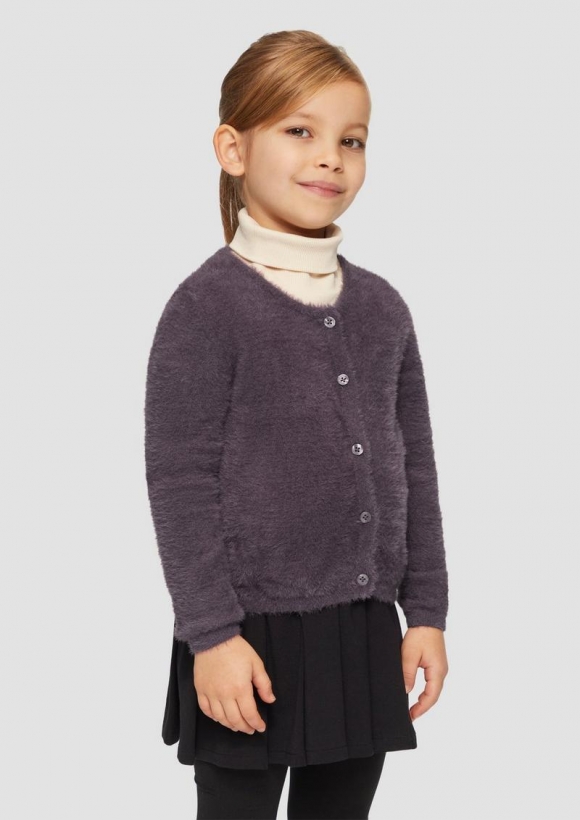 s.Oliver Flauschige Strickjacke aus Effekt-Garn - lila