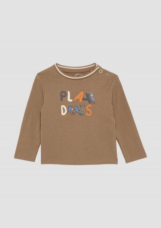 s.Oliver Longsleeve mit Frontprint und Kontrastdetails - cognac