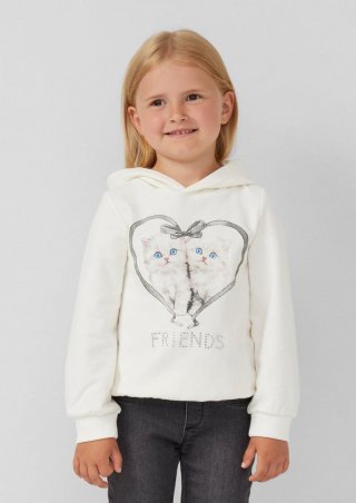 s.Oliver Hoodie mit Frontprint und Schmucksteinen - ecru