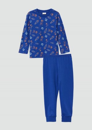 s.Oliver Baumwoll-Pyjama mit gemustertem Oberteil - dunkelblau