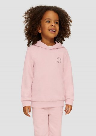 s.Oliver Unisex Kapuzen-Sweatshirt mit Rippbündchen und kleinem Print-Detail - zartrosa