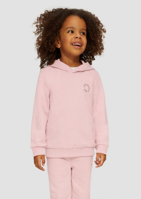 s.Oliver Unisex Kapuzen-Sweatshirt mit Rippbündchen und kleinem Print-Detail - zartrosa