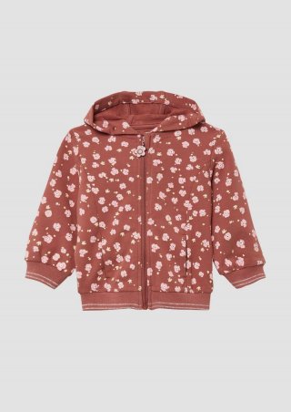 s.Oliver Leichte Sweatjacke mit Kapuze und Glitzer-Details - rubinrot