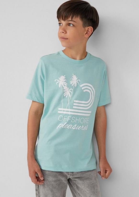 s.Oliver Jersey-T-Shirt mit gummiertem Frontprint - ozeangrün