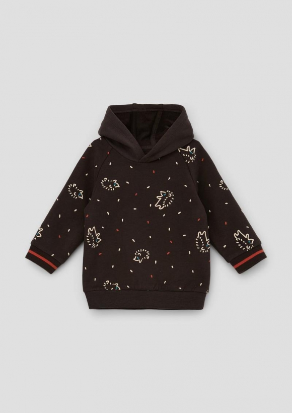 s.Oliver Kapuzensweatshirt mit Allover-Print - dunkelbraun