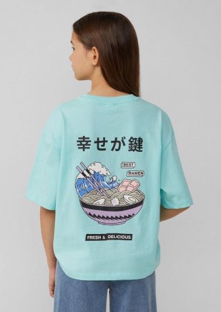 s.Oliver Boxy T-Shirt mit Front- und Rückenprint - helles türkis