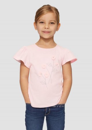 s.Oliver Shirt mit Metallic-Garn-Stickerei und Blumenapplikation - zartrosa