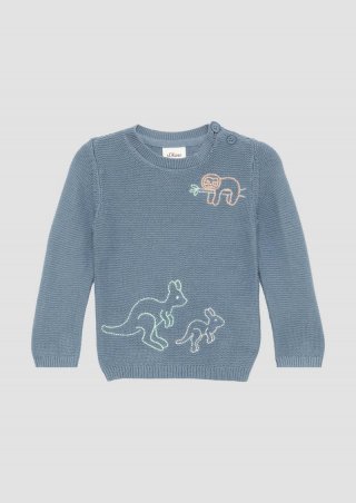 s.Oliver Strickpullover aus Baumwollmix mit Stickereien - blassblau