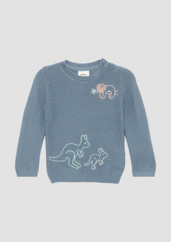 s.Oliver Strickpullover aus Baumwollmix mit Stickereien - blassblau