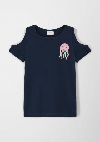s.Oliver T-Shirt mit Glitzer-Print - navy