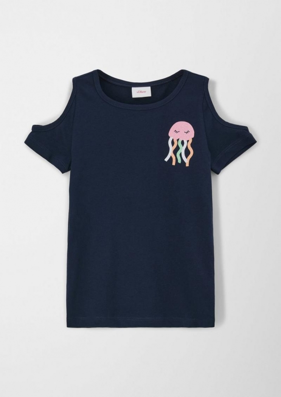 s.Oliver T-Shirt mit Glitzer-Print - navy