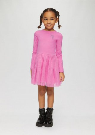 s.Oliver Jersey-Kleid mit Tüllrock und Glitzer-Print - pink