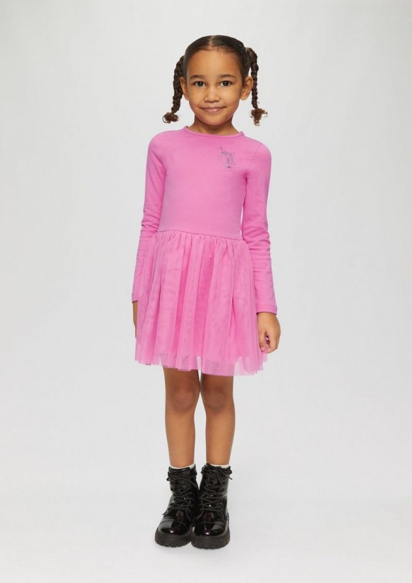 s.Oliver Jersey-Kleid mit Tüllrock und Glitzer-Print - pink