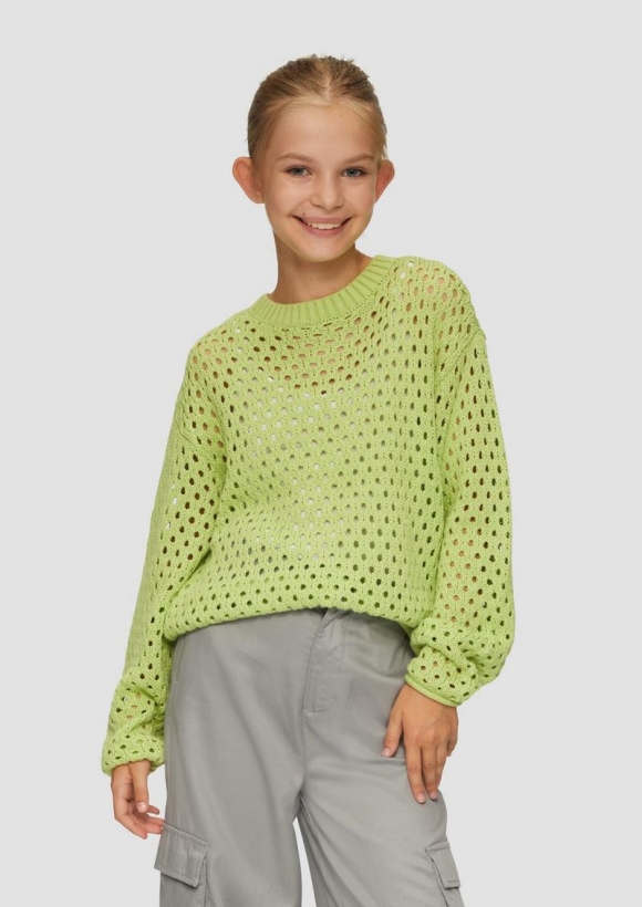 s.Oliver Strickpullover mit Lochmuster im Boxy-Schnitt - hellgrün