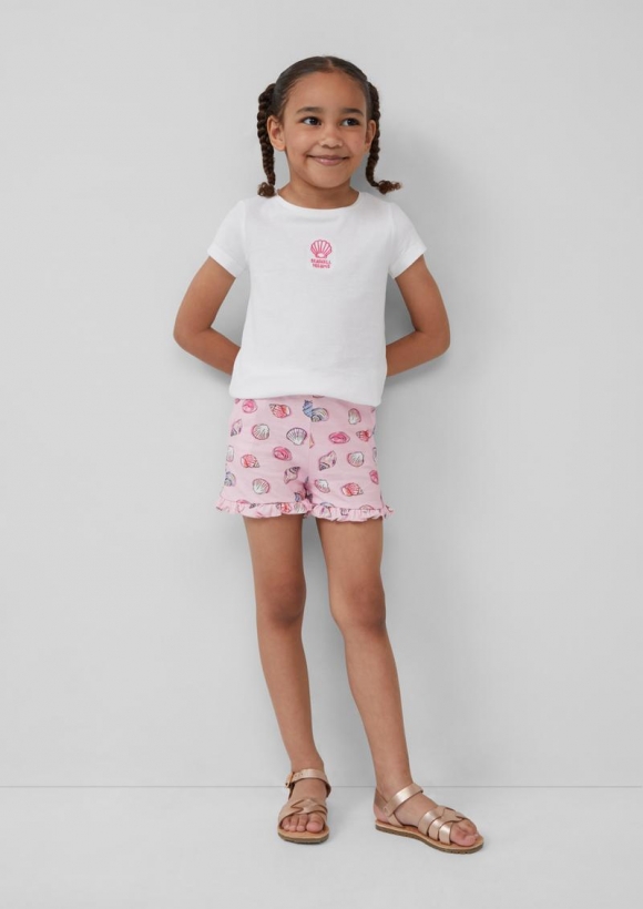 s.Oliver Jersey-Shorts mit Rüschen und Elastikbund - zartrosa