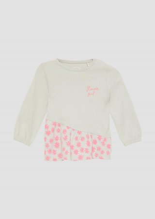 s.Oliver Ausgestelltes Langarmshirt mit gemusterter Blende - hellgrau