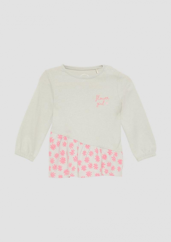 s.Oliver Ausgestelltes Langarmshirt mit gemusterter Blende - hellgrau
