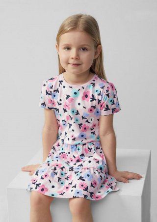s.Oliver Ausgestelltes Stufenkleid mit Puffärmeln - rosa